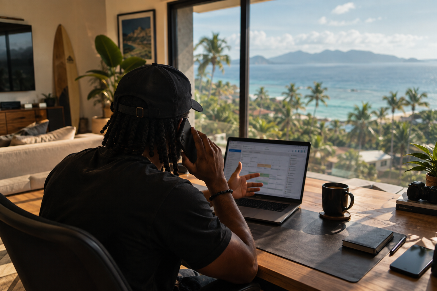 Working remotely, overlooking the island